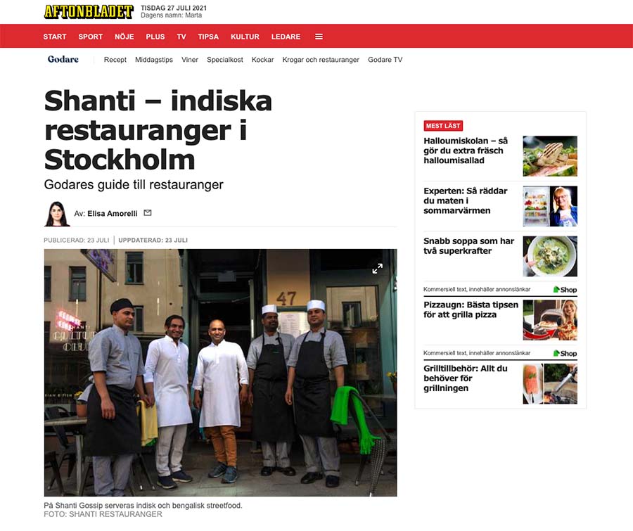 Aftonbladet: Shanti - indiska restauranger i Stockholm