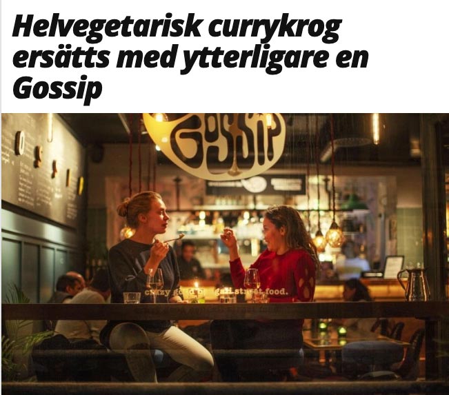 Allt om Stockholm - Helvegetarisk currykrog ersätts med ytterligare en Gossip